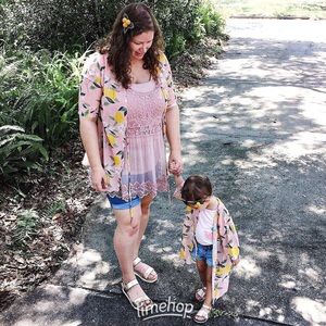 Pink Kimono With Yellow Lemon Print